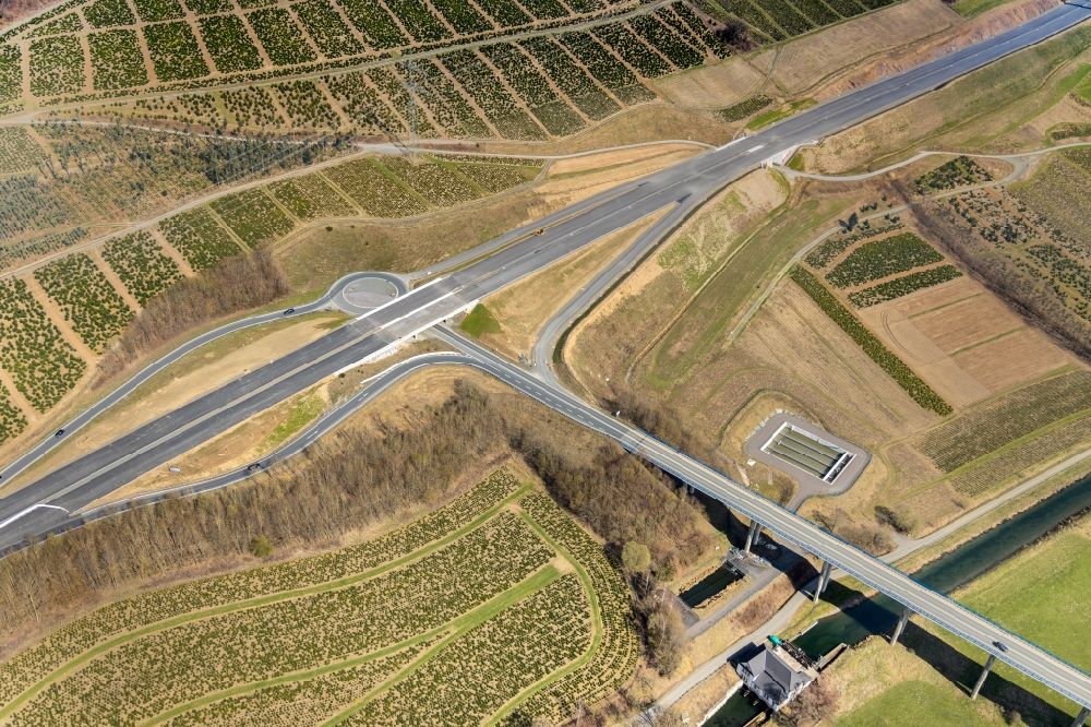 Aerial photograph Bestwig - Highway- Construction site along the route of the highway BAB A46 in the district Ramsbeck in Bestwig in the state North Rhine-Westphalia, Germany