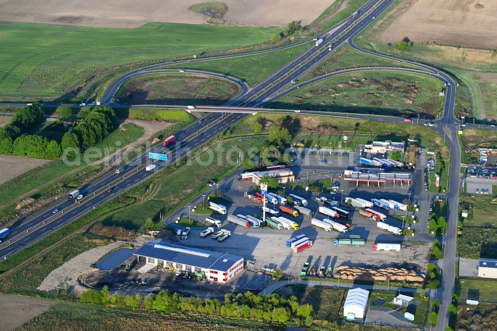 Aerial image Oberkrämer - Motorway service area on the edge of the course of BAB highway 10 in Oberkraemer in the state Brandenburg, Germany