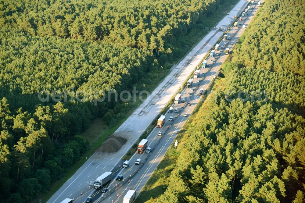 Aerial image Ziesar - Highway congestion along the route of the lanes BAB A2 in Ziesar in the state Brandenburg, Germany