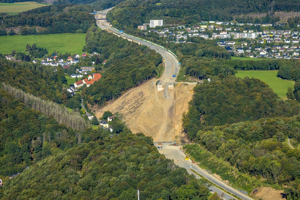 Aerial image Oberrahmede - Highway route of the BAB AB A45 at the blown-up Talbruecke Rahmede near in Oberrahmede in the state North Rhine-Westphalia, Germany