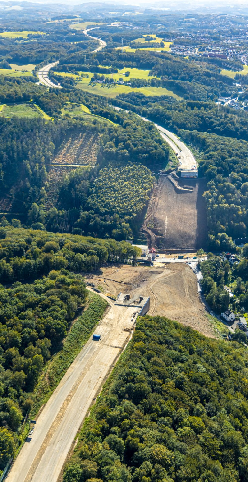 Aerial image Oberrahmede - Highway route of the BAB AB A45 at the blown-up Talbruecke Rahmede near in Oberrahmede in the state North Rhine-Westphalia, Germany