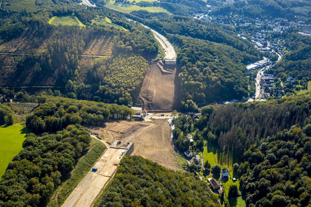 Aerial photograph Oberrahmede - Highway route of the BAB AB A45 at the blown-up Talbruecke Rahmede near in Oberrahmede in the state North Rhine-Westphalia, Germany