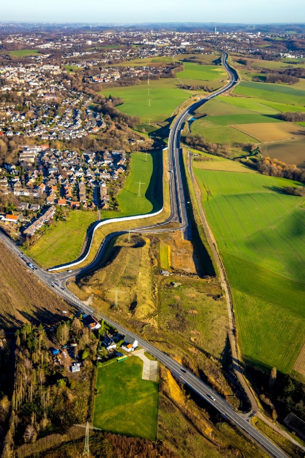 Heiligenhaus from above - Highway route BAB 44 in in Heiligenhaus in the state North Rhine-Westphalia, Germany