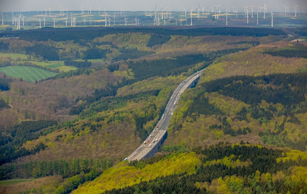 Aerial image Warburg - Highway route BAB A44 in in the district Orpethal in Warburg in the state North Rhine-Westphalia, Germany