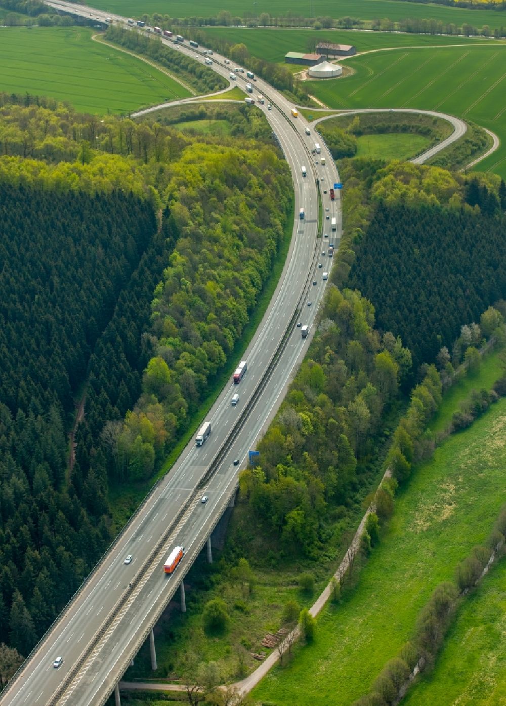 Warburg from above - Highway route BAB A44 in in the district Orpethal in Warburg in the state North Rhine-Westphalia, Germany