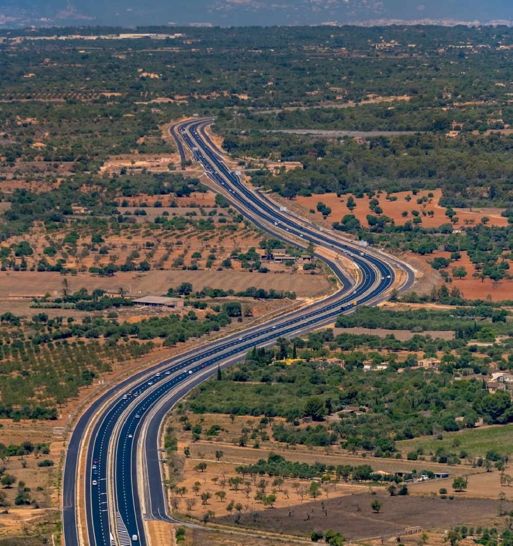 Aerial photograph Campos - Highway route Ma-19 in in Campos in Islas Baleares, Spain