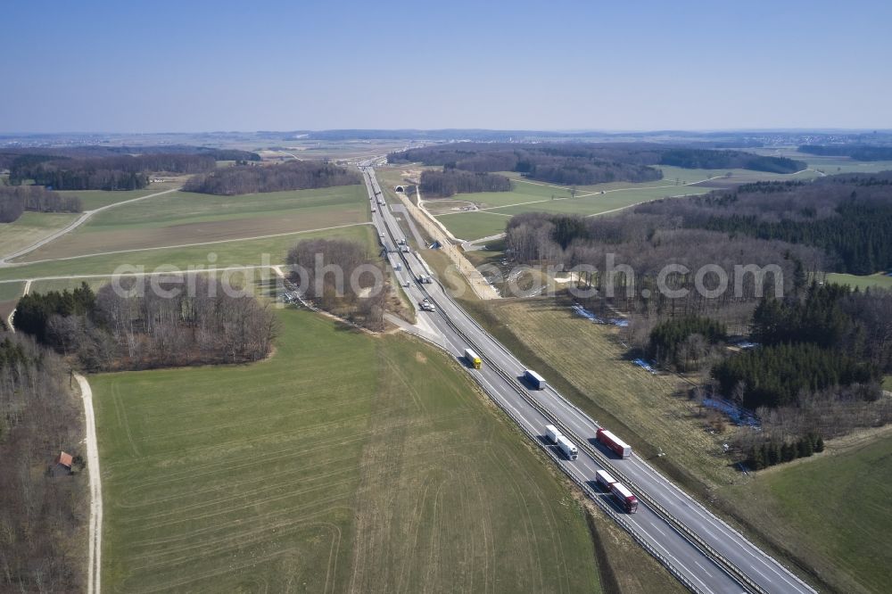 Hohenstadt from above - Highway route A8 in in Hohenstadt in the state Baden-Wuerttemberg, Germany