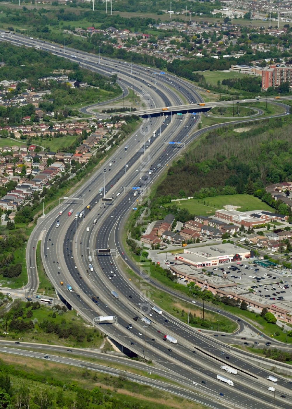 Toronto from above - Highway route of Ontario 401 Expressway in in Toronto in Ontario, Canada