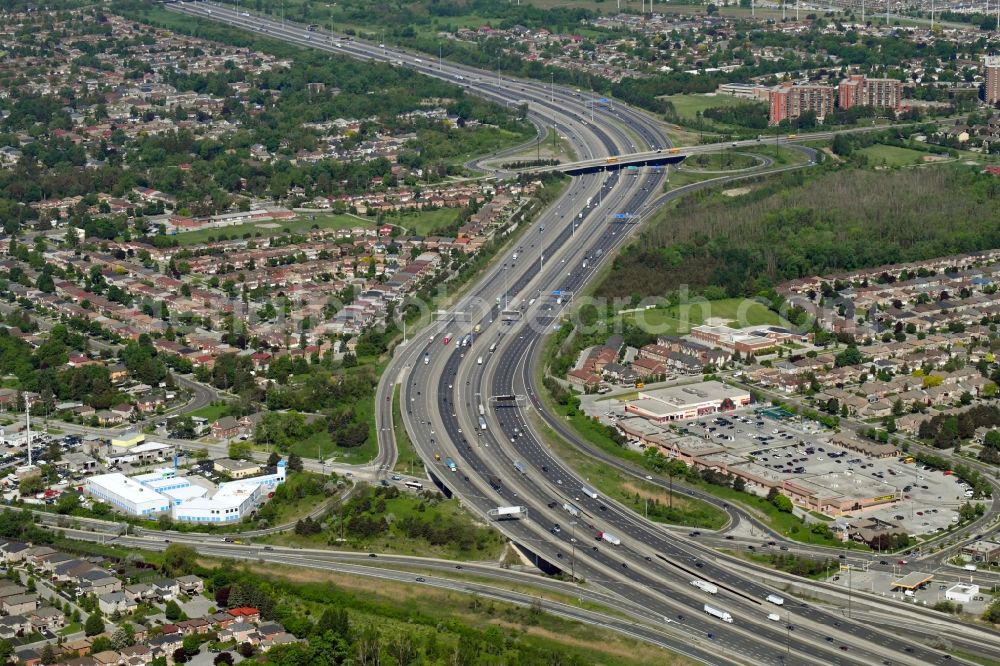 Aerial image Toronto - Highway route of Ontario 401 Expressway in in Toronto in Ontario, Canada