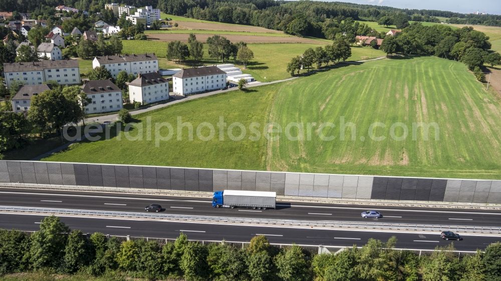 Weiden in der Oberpfalz from above - Highway route A 93 with noise protection wall in the district Nuremberg Metropolitan Area in Weiden in der Oberpfalz in the state Bavaria