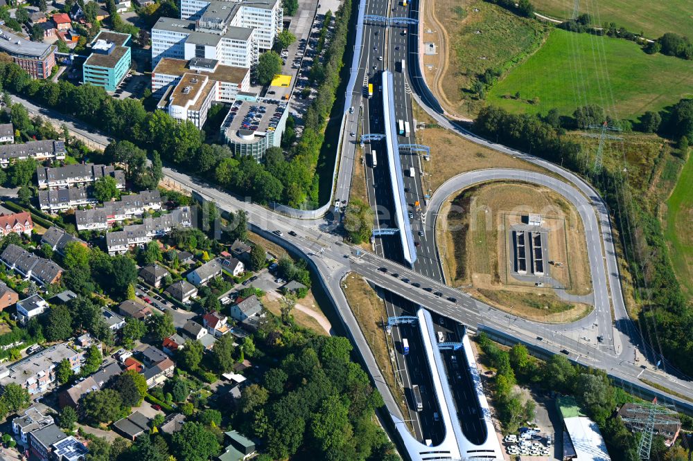 Hamburg from the bird's eye view: Route in the course of the motorway tunnel construction of the BAB A 7 Hamburger Deckel in the district Schnelsen in Hamburg, Germany
