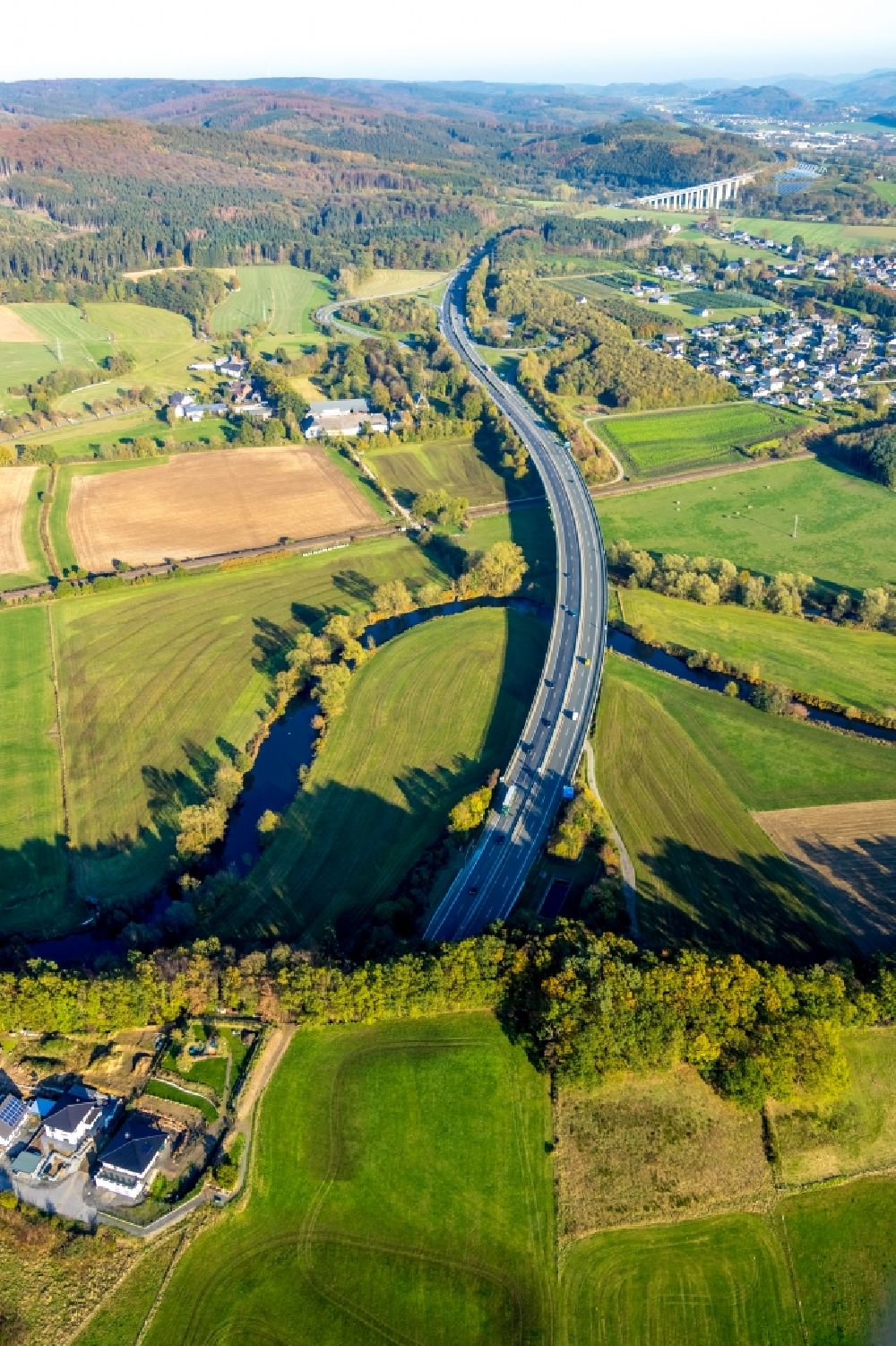 Aerial photograph Olpe - Routing and traffic lanes during the highway tunnel construction of the motorway A 46 in Olpe in the state North Rhine-Westphalia, Germany