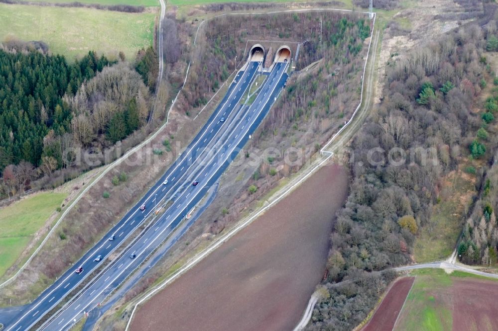 Aerial image Friedland - Routing and traffic lanes during the highway tunnel construction of the motorway A 38 in Friedland in the state Lower Saxony, Germany