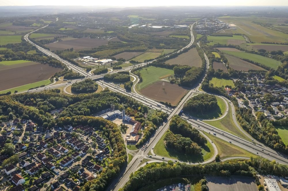 Aerial photograph Unna - Motorway triangle - exit of the AD of the BAB A1 Dortmund Unna and the federal road B1 in Unna in the federal state North Rhine-Westphalia, Germany