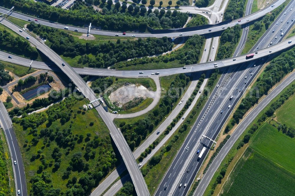 Leonberg from above - Highway triangle the federal motorway A 81 in Leonberg in the state Baden-Wuerttemberg, Germany