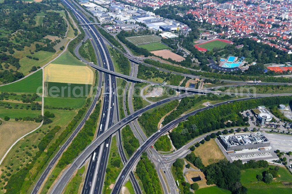 Aerial image Leonberg - Highway triangle the federal motorway A 81 in Leonberg in the state Baden-Wuerttemberg, Germany