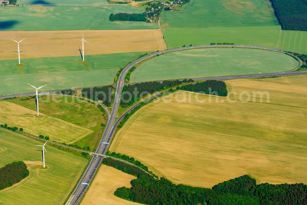 Heiligengrabe from above - Highway triangle the federal motorway A 24 / A19 in Heiligengrabe in the state Brandenburg, Germany