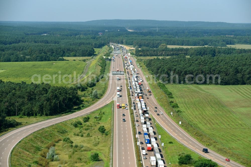Aerial image Michendorf - Highway triangle the federal motorway A 115 - A10 Nuthetal in Michendorf in the state Brandenburg, Germany