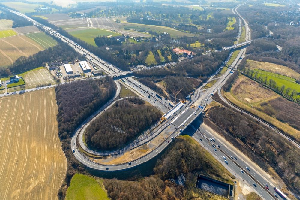 Aerial image Ratingen - Highway triangle the federal motorway A 44 - A3 in Ratingen in the state North Rhine-Westphalia, Germany