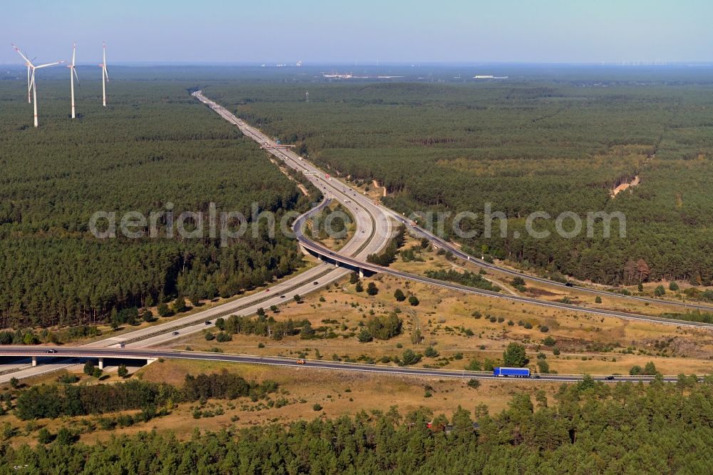 Aerial image Spreenhagen - Highway triangle the federal motorway A 10 - A12 in Spreenhagen in the state Brandenburg
