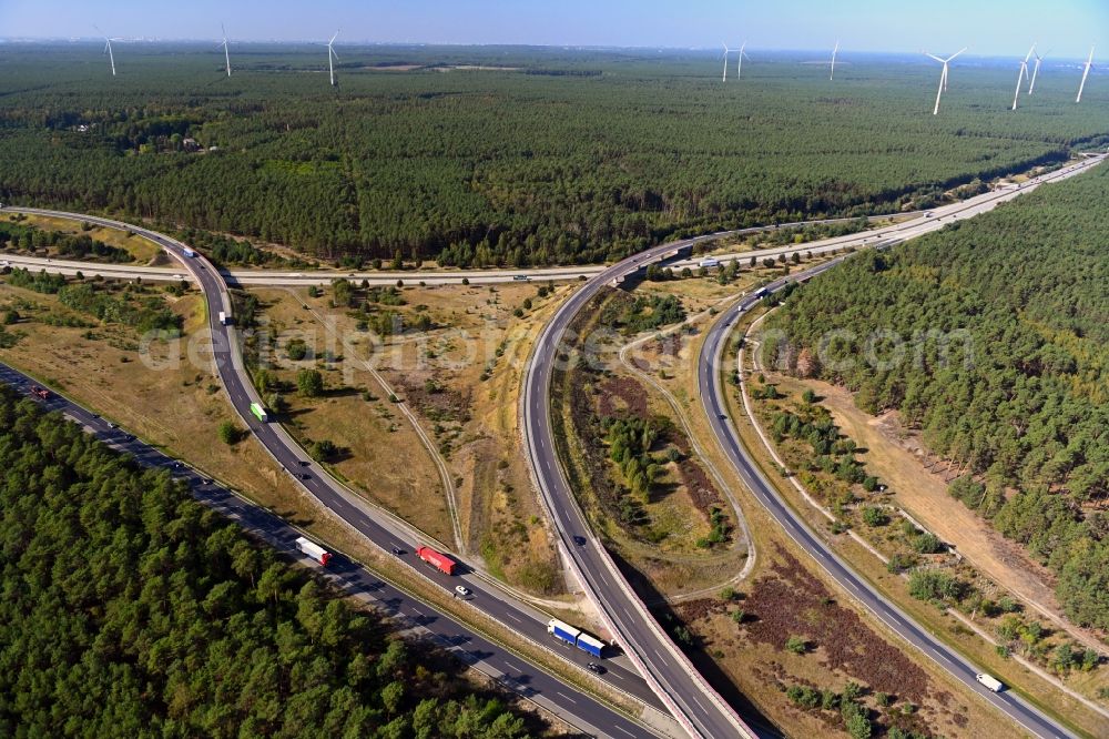 Spreenhagen from above - Highway triangle the federal motorway A 10 - A12 in Spreenhagen in the state Brandenburg