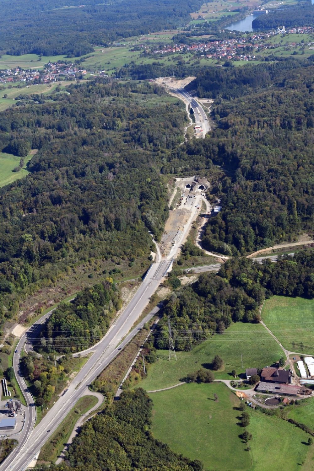 Aerial image Rheinfelden (Baden) - Highway triangle of the federal motorway A 98 to the A861 at the Herrschaftsbuck Tunnel in Rheinfelden (Baden) in the state Baden-Wurttemberg, Germany