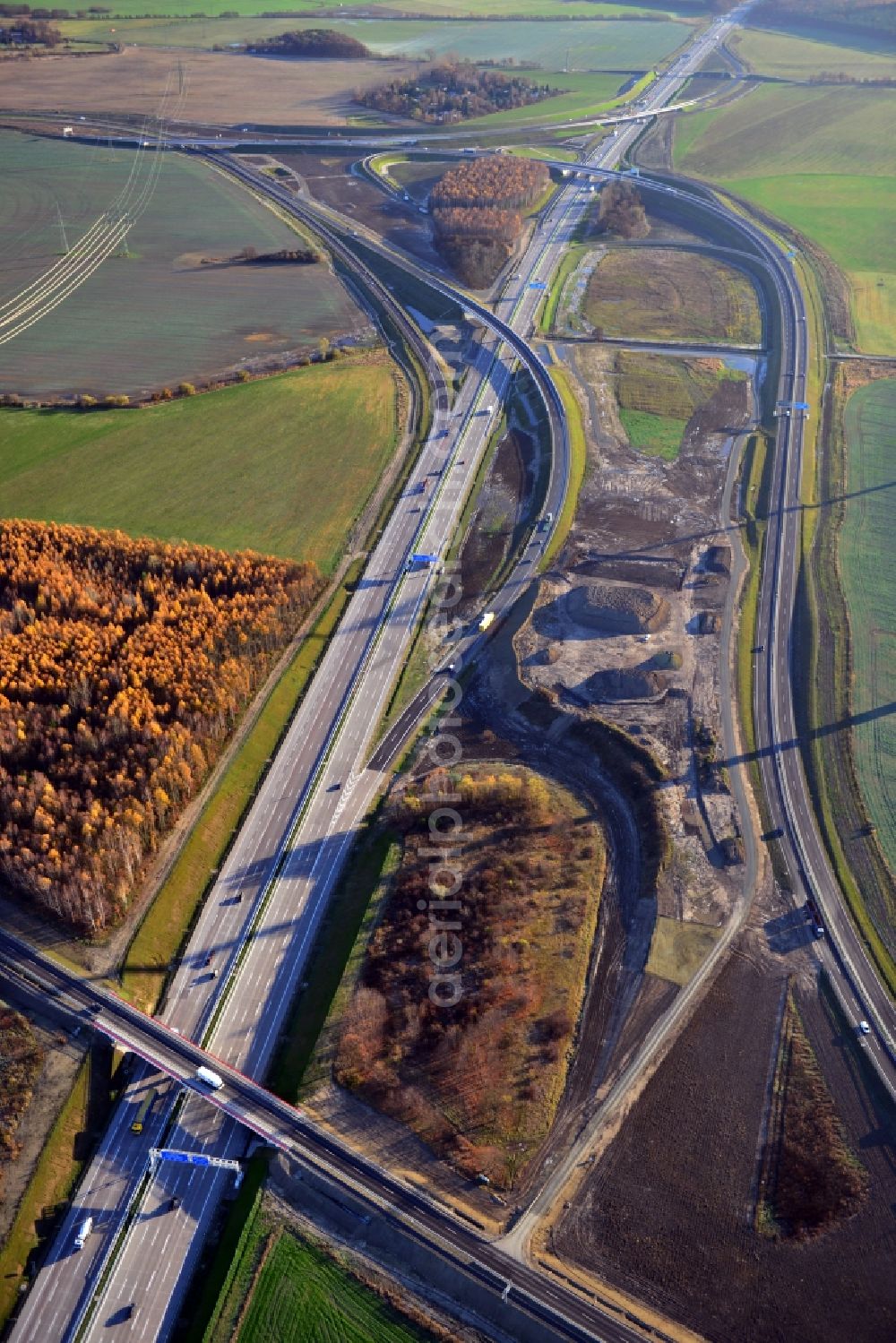 Schwanebeck from the bird's eye view: Motorway triangle lanes of the BAB A 10 - A11 Dreieck Barnim in Schwanebeck in the state Brandenburg, Germany