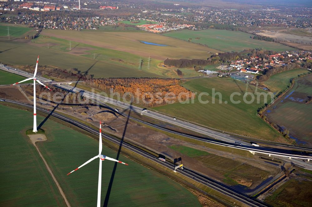 Schwanebeck from above - Motorway triangle lanes of the BAB A 10 - A11 Dreieck Barnim in Schwanebeck in the state Brandenburg, Germany