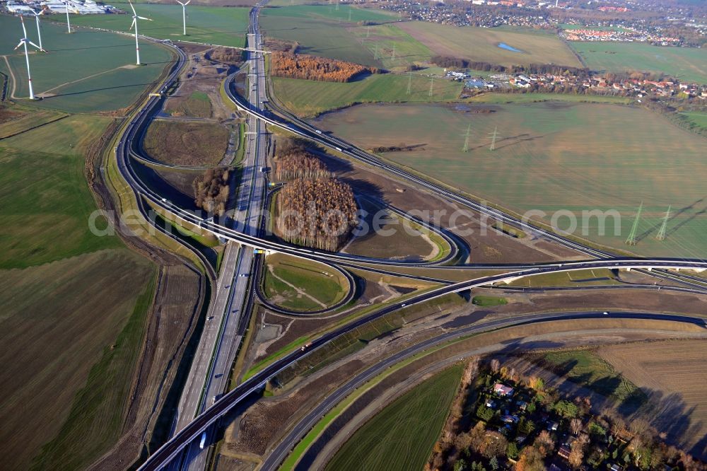 Schwanebeck from above - Motorway triangle lanes of the BAB A 10 - A11 Dreieck Barnim in Schwanebeck in the state Brandenburg, Germany