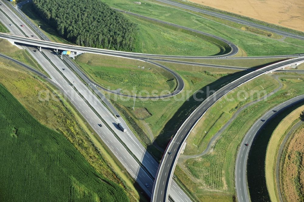 Aerial image Schwanebeck - Motorway triangle lanes of the BAB A 10 - A11 Dreieck Barnim in Schwanebeck in the state Brandenburg, Germany