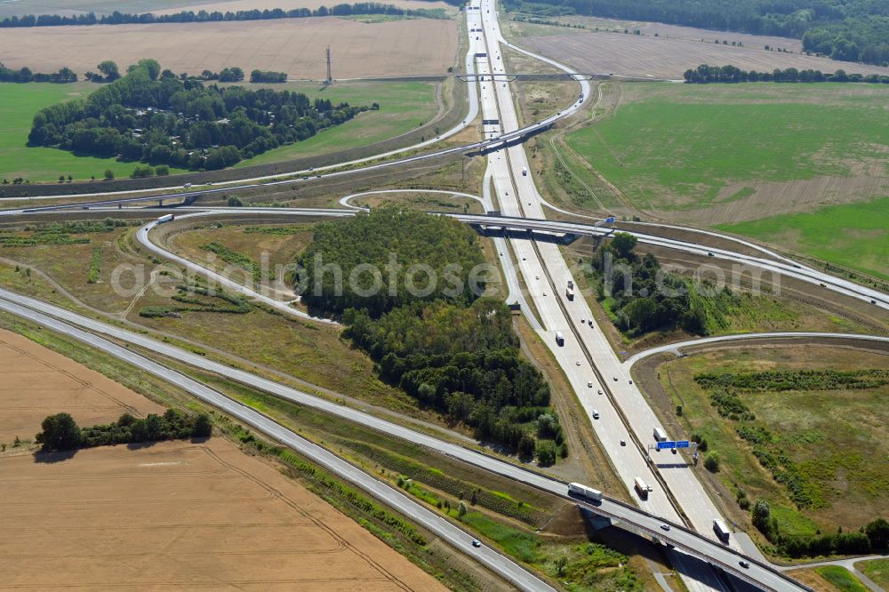 Schwanebeck from the bird's eye view: Motorway triangle lanes of the BAB A 10 - A11 Dreieck Barnim in Schwanebeck in the state Brandenburg, Germany