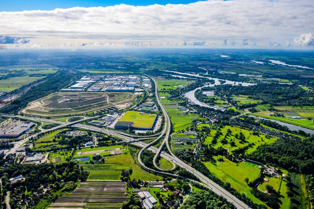 Aerial photograph Hamburg - Motorway triangle lanes of the BAB A1 onto the A25 Hamburg Suedost Moorfleet in Hamburg, Germany