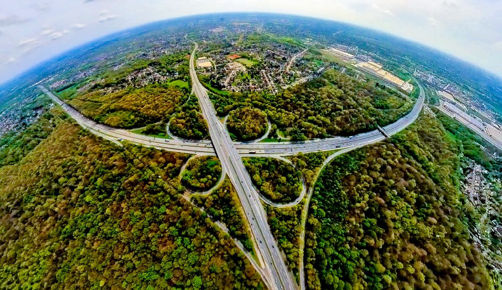 Aerial image Oberhausen - traffic flow at the intersection- motorway A2 and A 516 in form of cloverleaf in Oberhausen at Ruhrgebiet in the state North Rhine-Westphalia, Germany