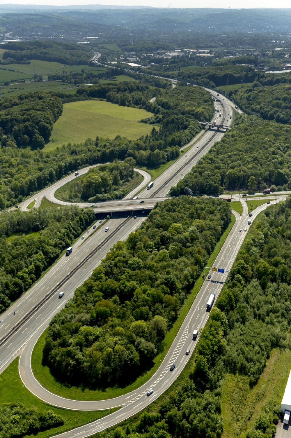 Sprockhövel from the bird's eye view: The junction between the BAB A1 motorway and A43 Wuppertal-Nord in Sprockhoevel in the state of North Rhine-Westphalia