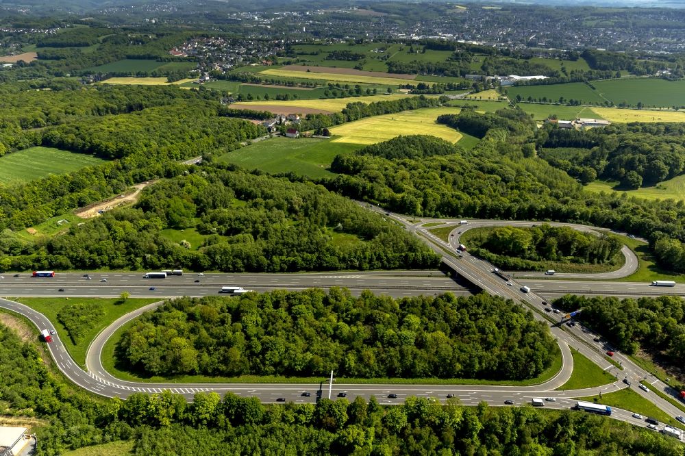 Aerial image Sprockhövel - The junction between the BAB A1 motorway and A43 Wuppertal-Nord in Sprockhoevel in the state of North Rhine-Westphalia