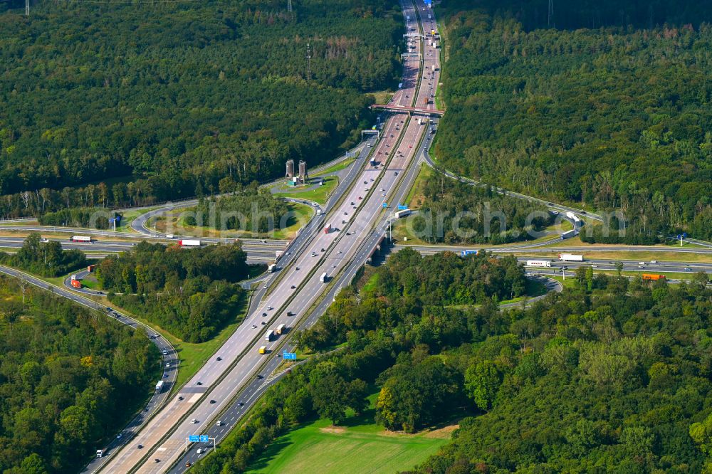 Hannover from above - Traffic flow at the intersection- motorway A 2 - A7 in Hannover in the state Lower Saxony, Germany