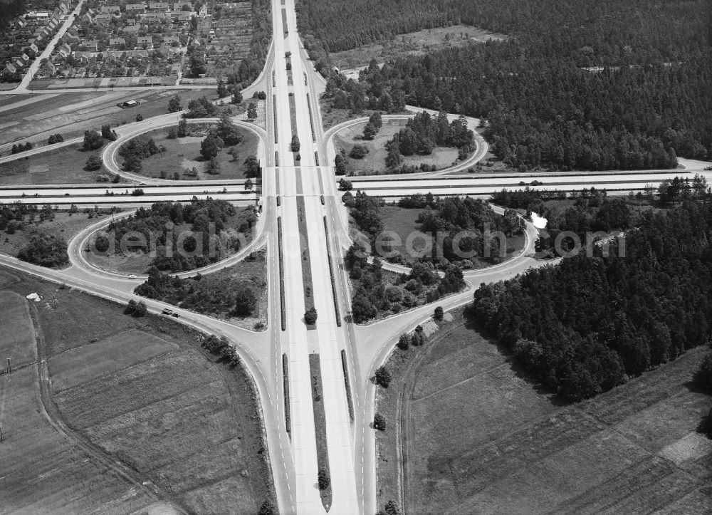 Aerial image Hermsdorf - Traffic flow at the intersection- motorway A 4 and A9 Hermsdorfer Kreuz in Hermsdorf in the state Thuringia, Germany