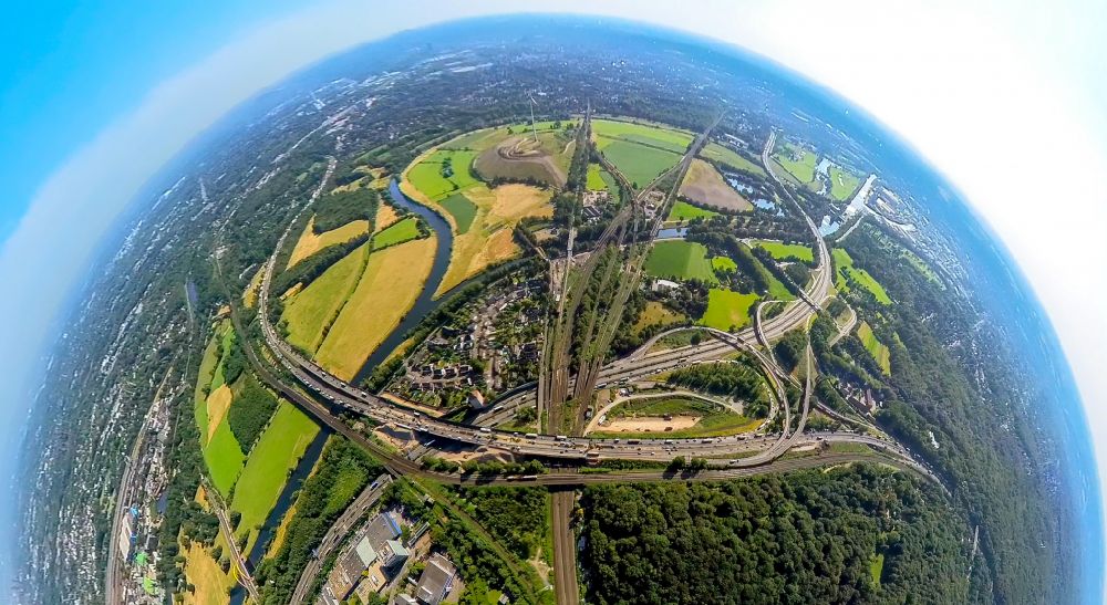 Duisburg from above - Traffic flow at the intersection- motorway A 3 Kaiserberg in Duisburg at Ruhrgebiet in the state North Rhine-Westphalia, Germany