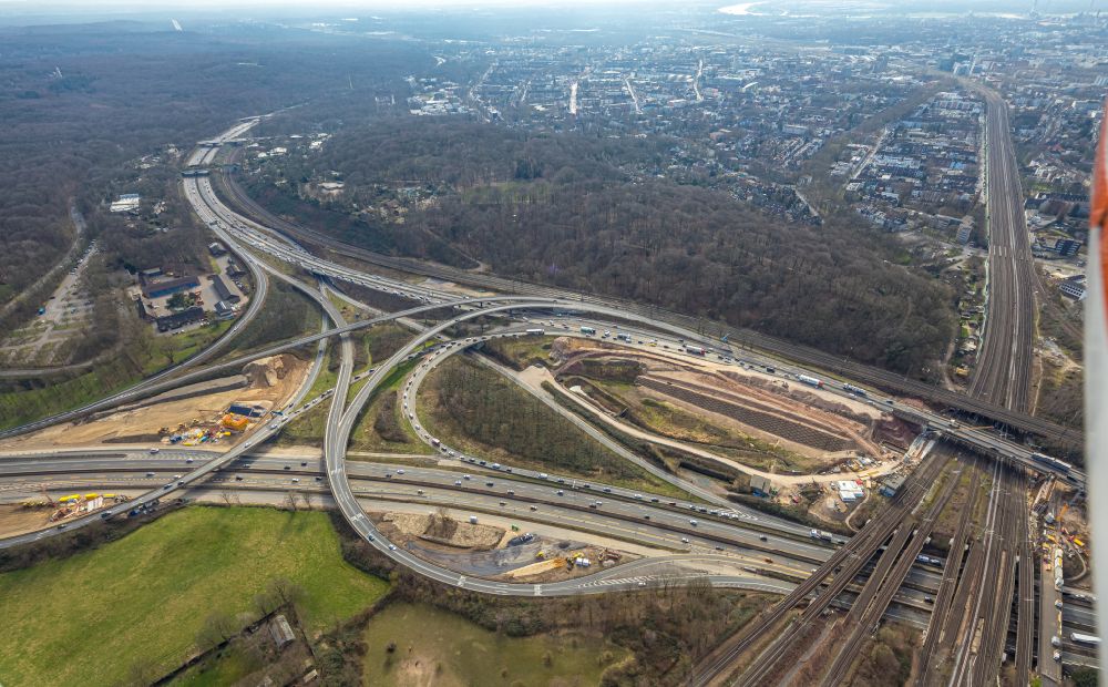 Duisburg from above - traffic flow at the intersection- motorway A 3 Kaiserberg in Duisburg at Ruhrgebiet in the state North Rhine-Westphalia, Germany