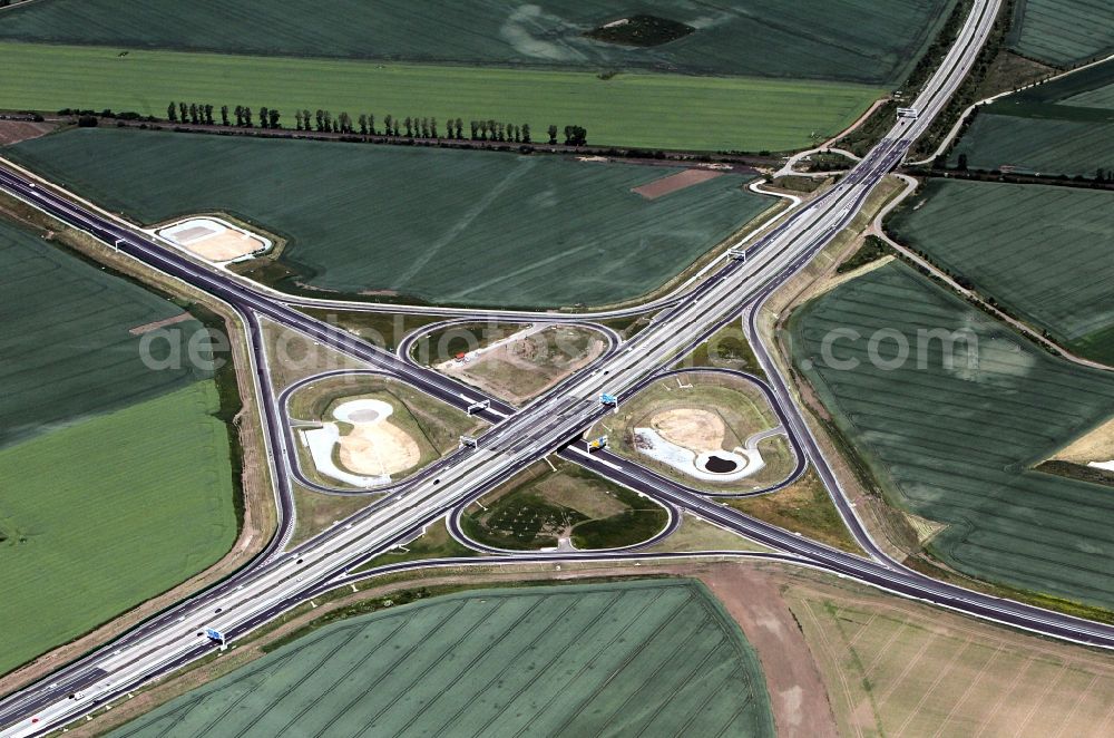 Aerial photograph Ilberstedt - Highway interchange near Ilberstedt in Saxony Anhalt