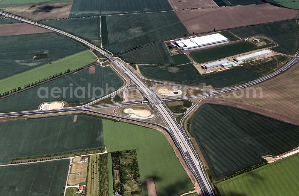Ilberstedt from the bird's eye view: Highway interchange near Ilberstedt in Saxony Anhalt