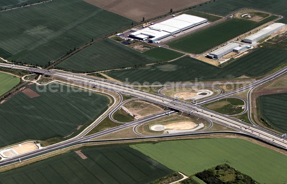Aerial photograph Ilberstedt - Highway interchange near Ilberstedt in Saxony Anhalt