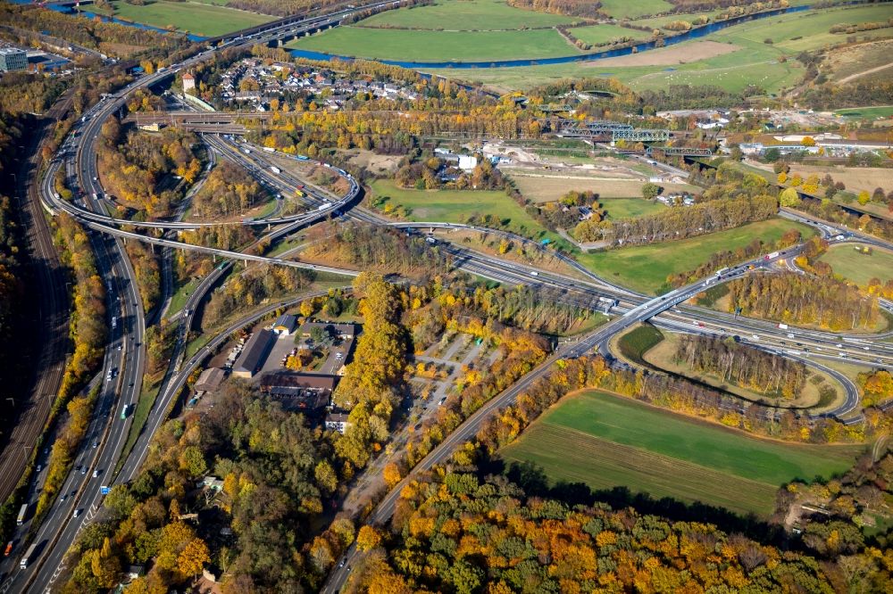 Aerial image Duisburg - View of the motorway junction Kaiserberg in Duisburg in the state North Rhine-Westphalia