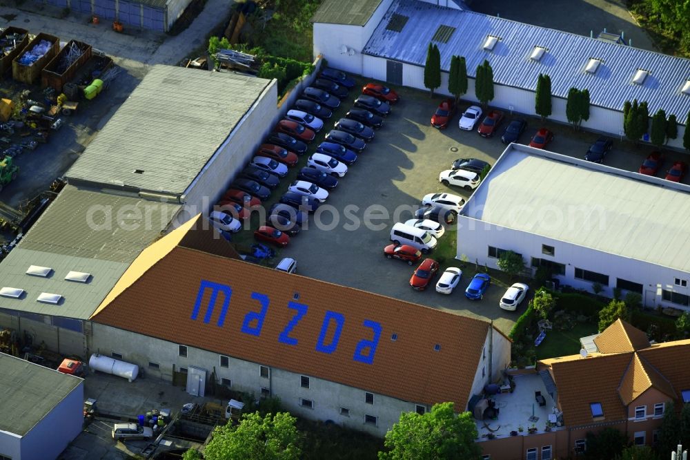 Magdeburg from above - Car dealership building mazda Autohaus Behrens oHG on Halberstaedter Chaussee in the district Ottersleben in Magdeburg in the state Saxony-Anhalt, Germany