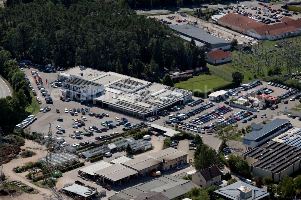 Aerial image Roth - Car dealership building of Feser, Graf & Co. Automobil Holding GmbH in the Fuggerstrasse in Roth in the state Bavaria, Germany