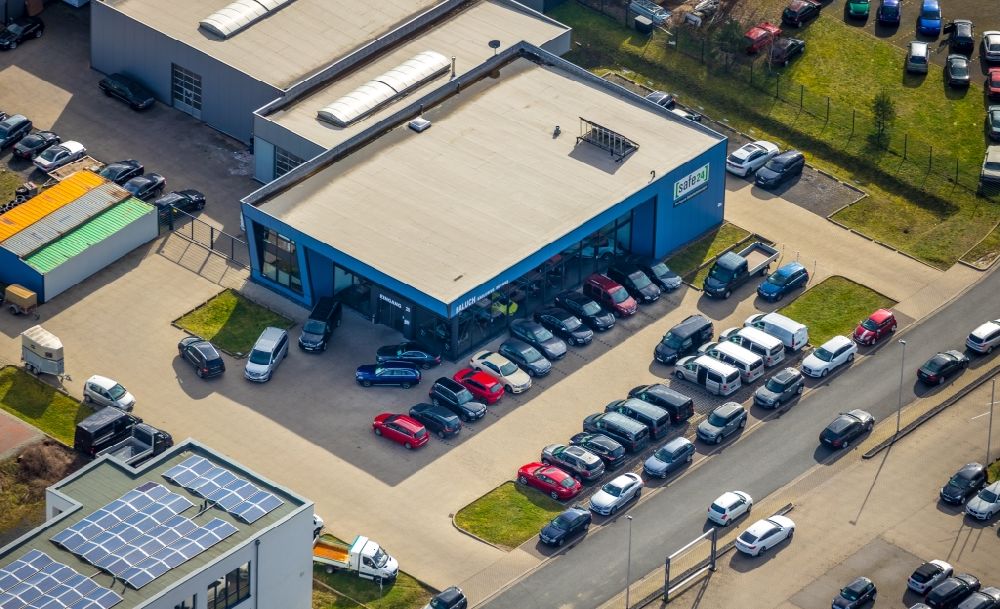 Hamm from above - Car dealership building of Paluch Exclusive Motors GmbH on Herbert-Rust-Weg in the district Norddinker in Hamm in the state North Rhine-Westphalia, Germany