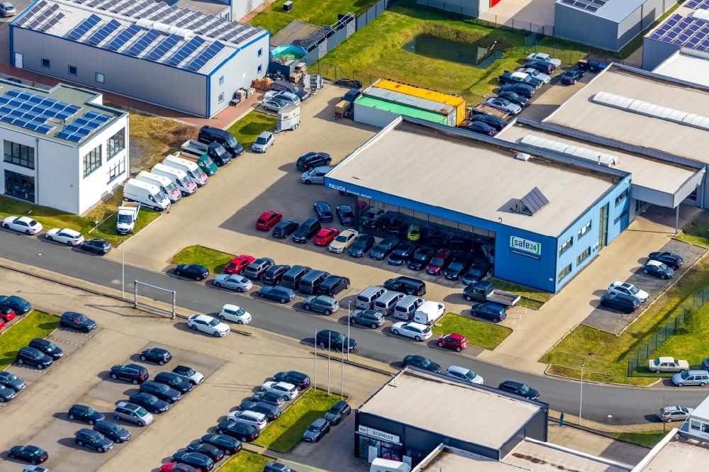 Aerial photograph Hamm - Car dealership building of Paluch Exclusive Motors GmbH on Herbert-Rust-Weg in the district Norddinker in Hamm in the state North Rhine-Westphalia, Germany