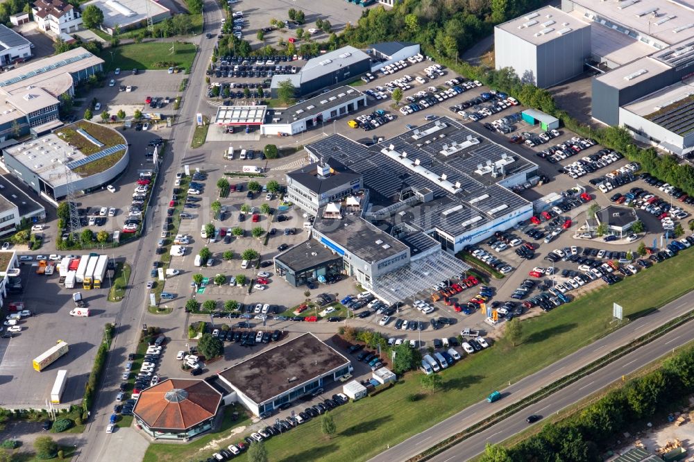 Aerial image Reutlingen - Car dealership building Brunold in Reutlingen in the state Baden-Wuerttemberg, Germany
