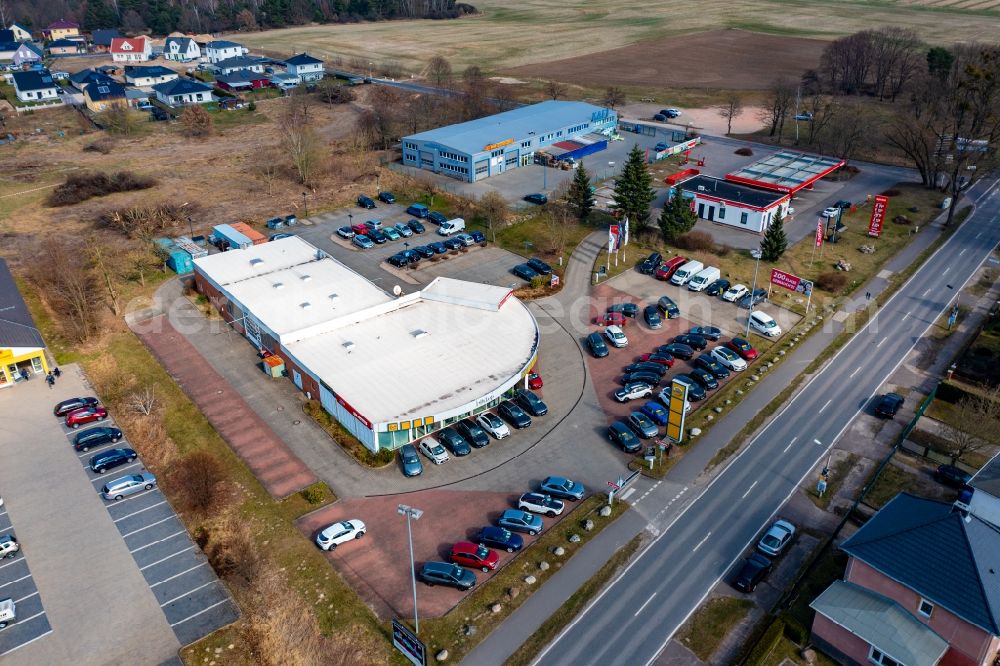 Eberswalde from the bird's eye view: Car dealership building Duerkop in Eberswalde in the state Brandenburg, Germany