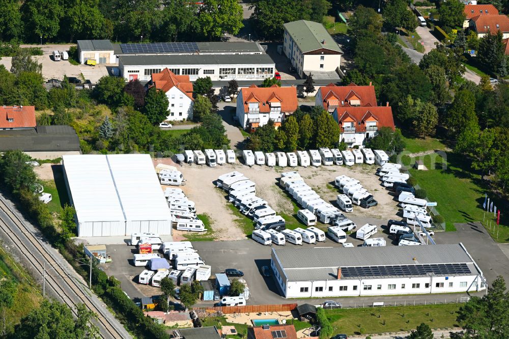 Aerial image Dessau - Vehicle trade building of specialist dealer of Caravan-Center-Lehe GmbH on street Heidestrasse in the district Haideburg in Dessau in the state Saxony-Anhalt, Germany